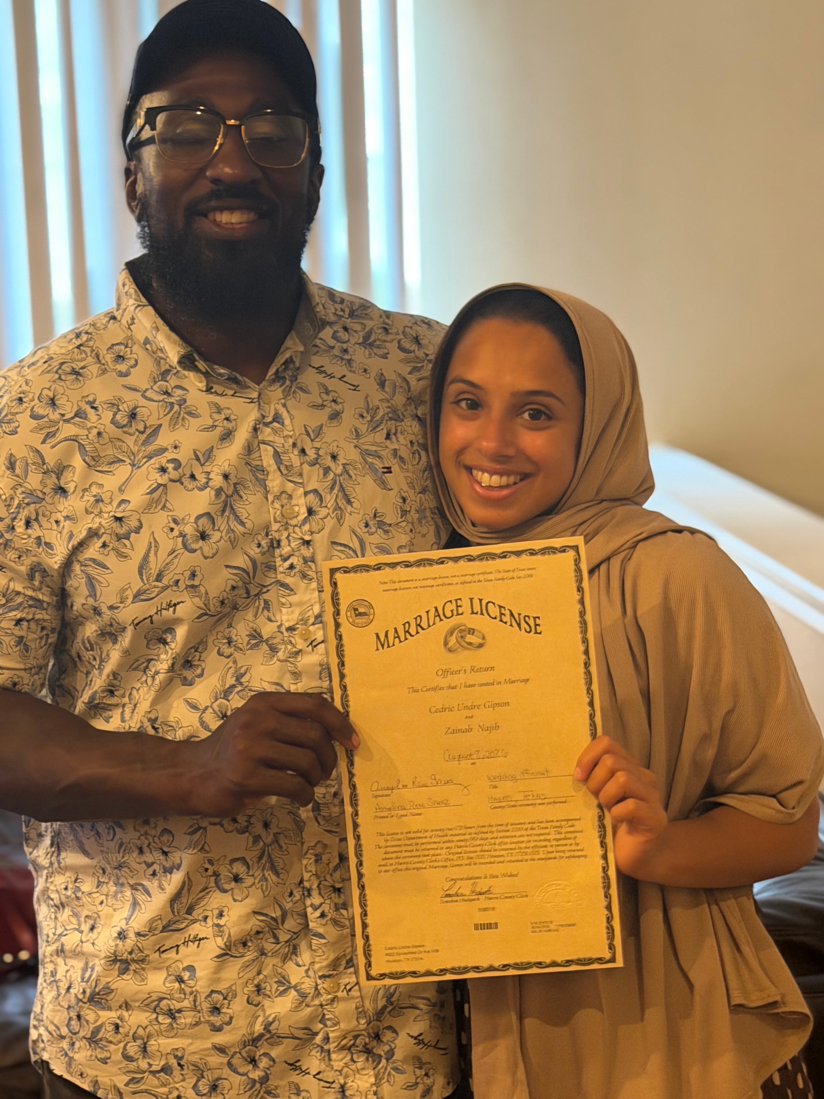Texas marriage license signing with Apostille Ease notary and officiant in Houston